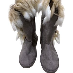 JustFab Taupe Fur-Trimmed Winter Boots